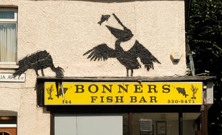 banksy art in london bonners fish bar pelicans